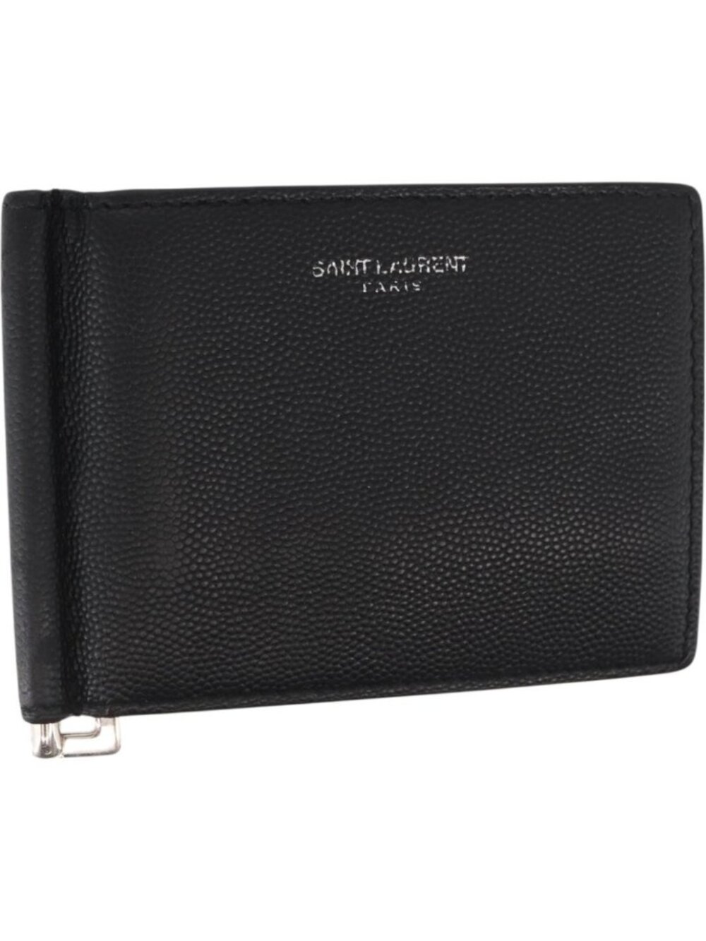SAINT LAURENT Bill Clip Wallet Leather Black Silver